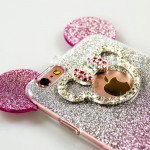 Wholesale iPhone 7 Plus Minnie Bow Diamond Glitter Necklace Strap Case (Hot Pink)